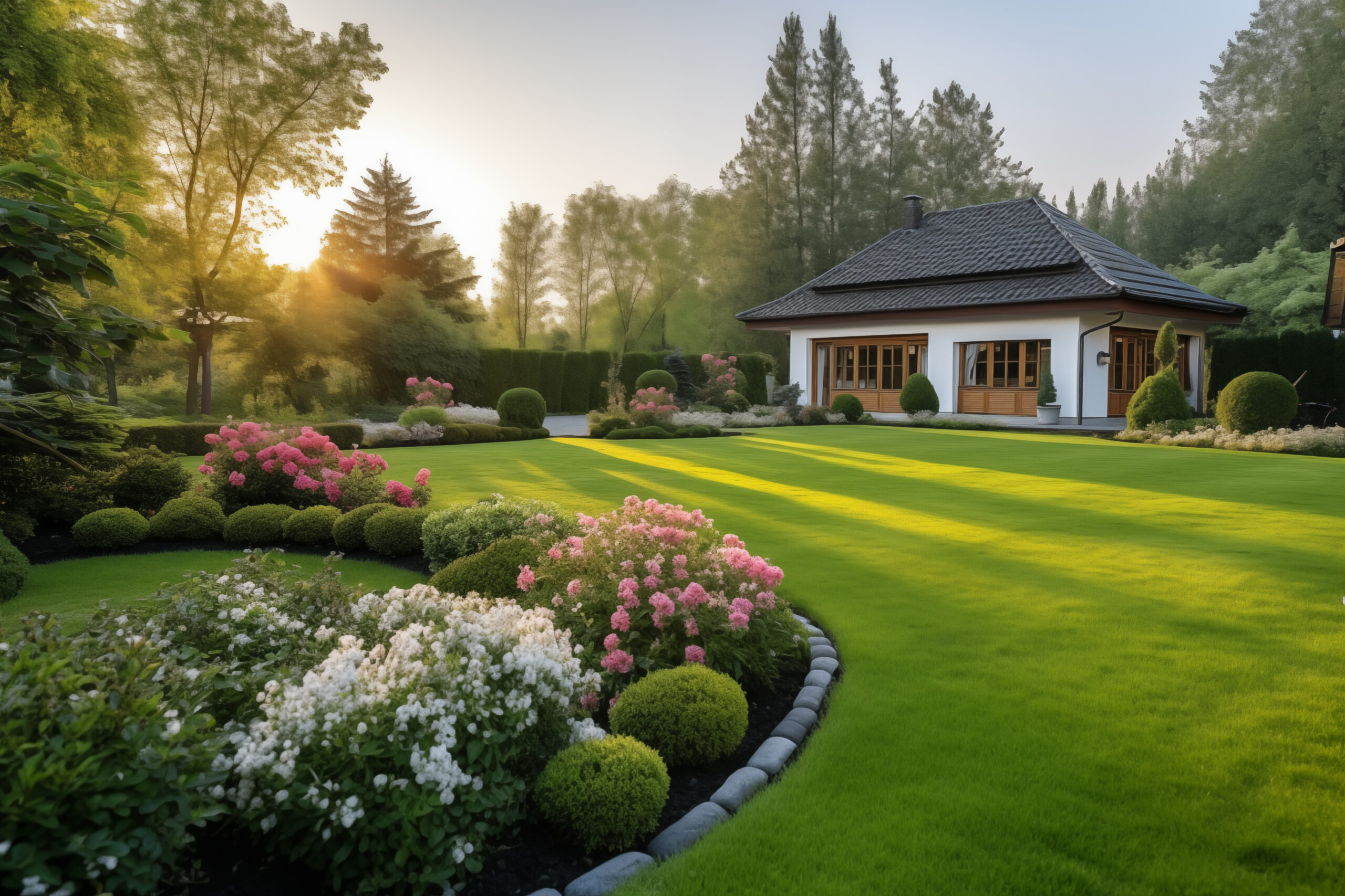 Front yard showing healthy grass after professional lawn care services