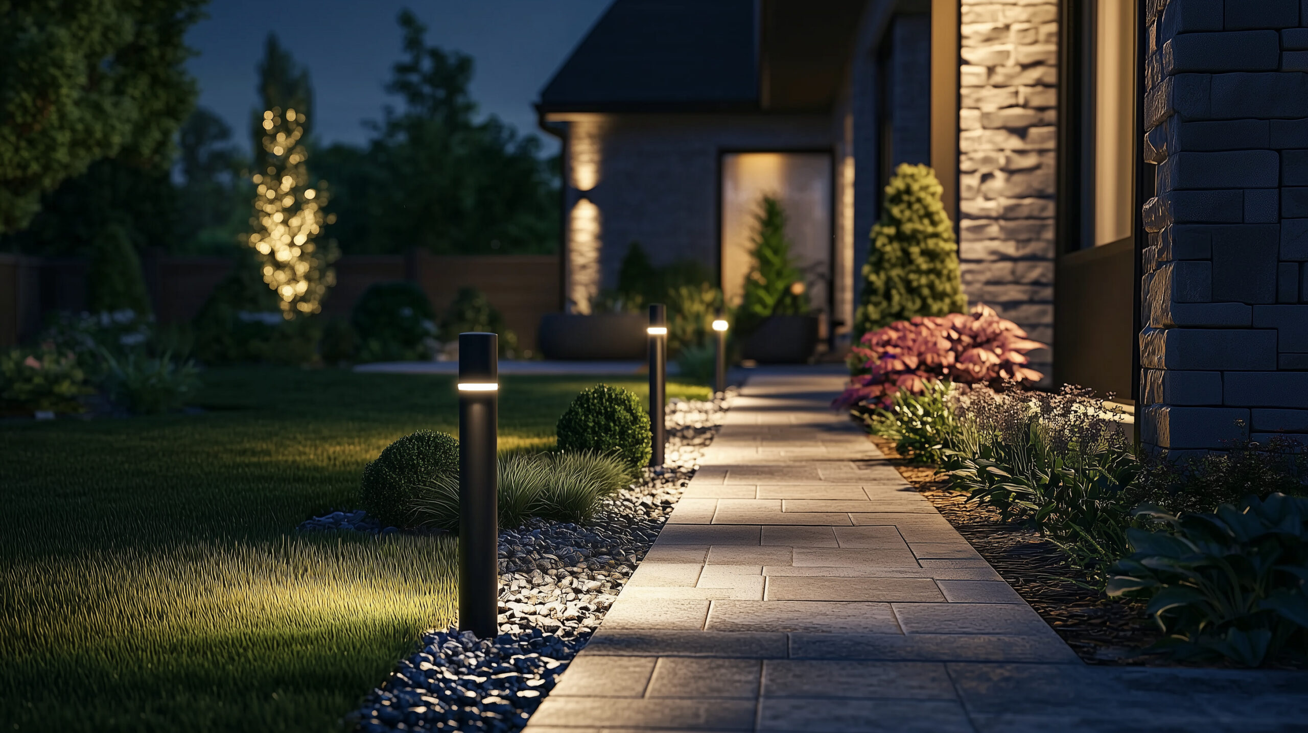 Cole Landscaping landscape lighting installation on a North Shore Massachusetts property