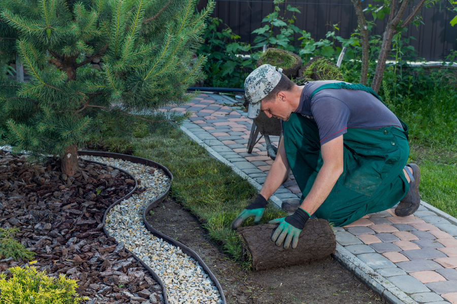 Cole Landscaping team member maintaining a North Shore landscape