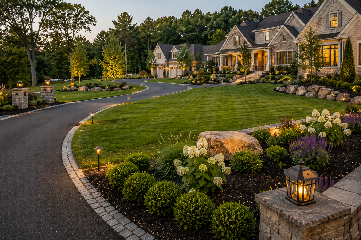 Estate-scale larger-lot landscape project on a Rowley property by Cole Landscaping on the North Shore of Massachusetts