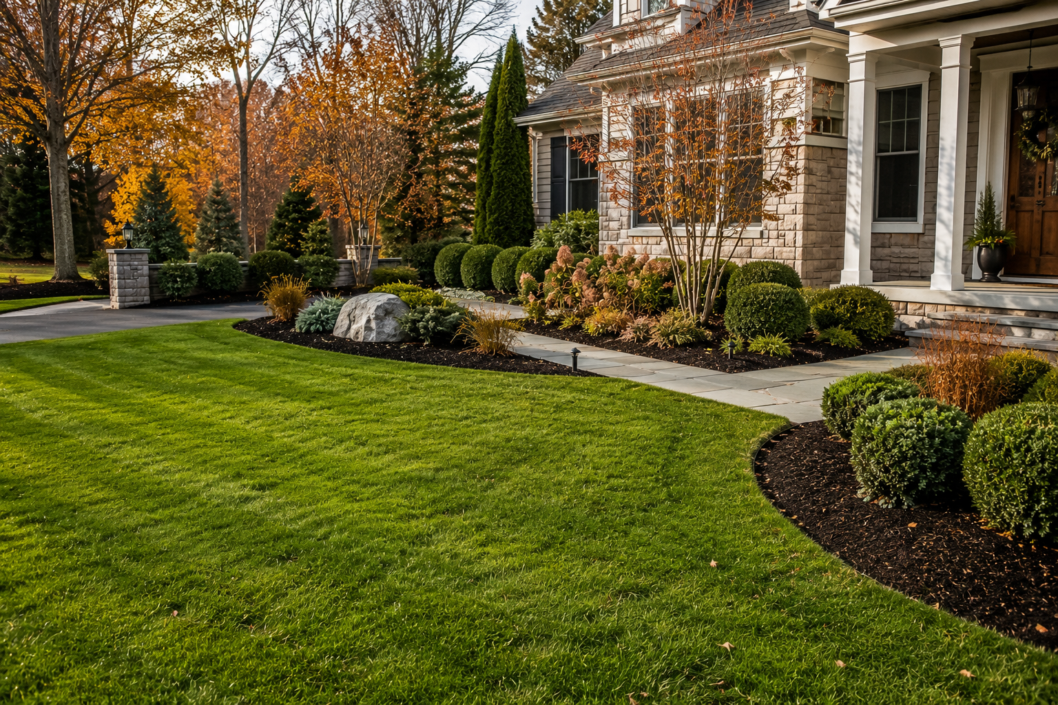Full residential landscape design and curb appeal on a Newburyport property by Cole Landscaping on the North Shore of Massachusetts